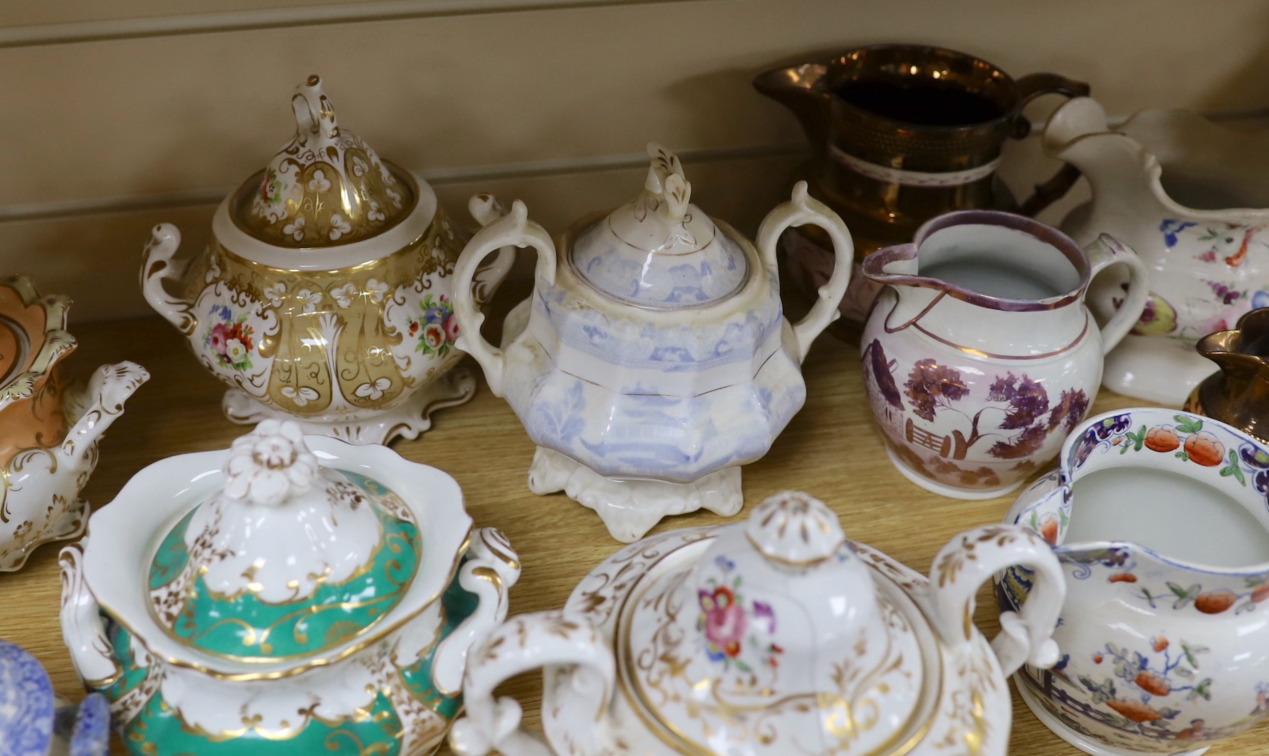 A collection of Victorian porcelain and pottery sucriers and jugs